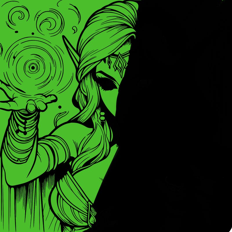 realistic scary beautiful elf sorceress casting spell