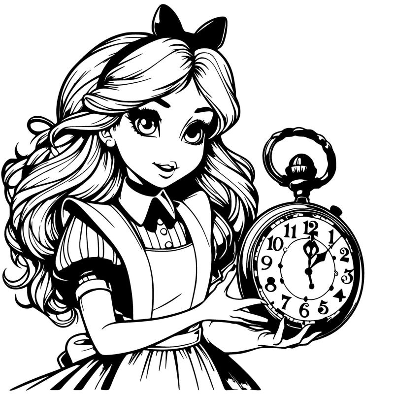 realistic alice in wonderland holding a large watch