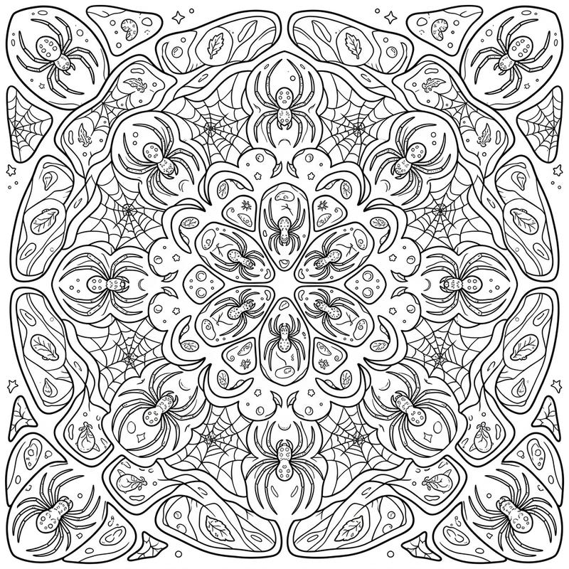 Delve into the ancient world with this mesmerizing amber spiders mandala coloring page. Its intricate design, featuring fossilized spiders and delicate webs, offers a unique and engaging artistic escape.