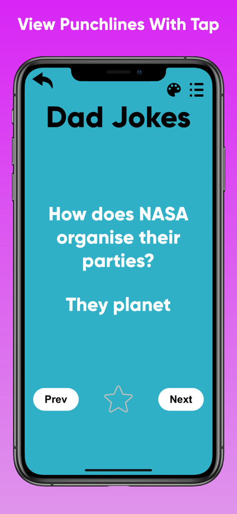 NASA와 'They planet'이라는 농담을 보여주는 Dad Jokes Collection 앱 스크린샷