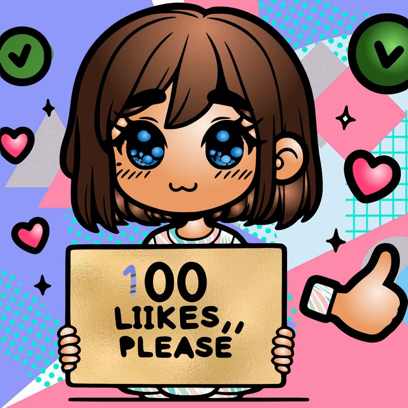 a girl with a sign saying 100 likes, please