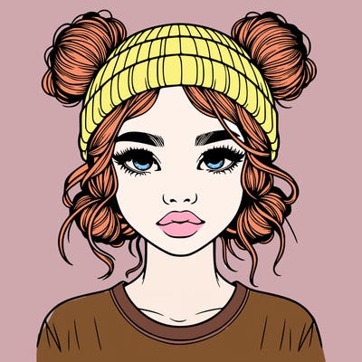 realistic girl with buns in her hair with a beanie on
