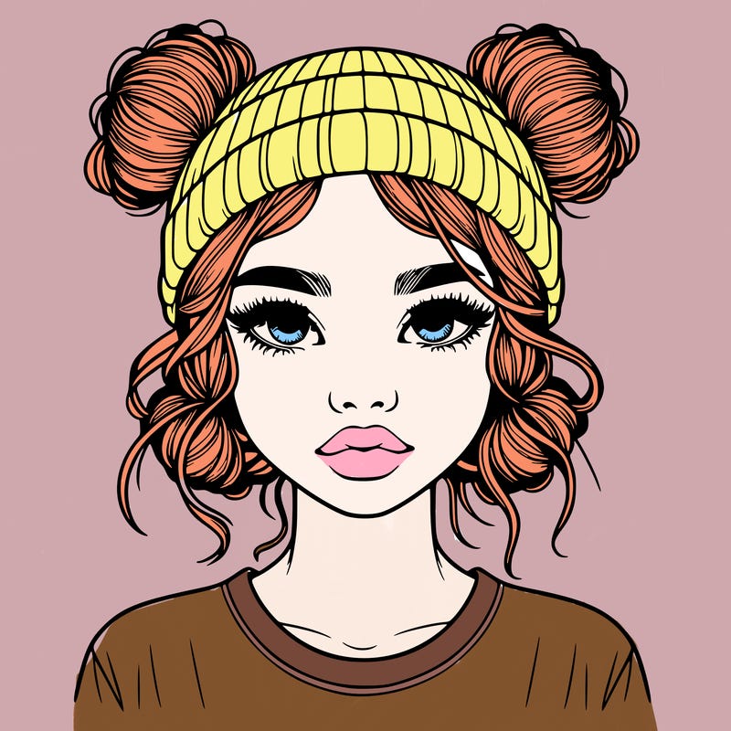 realistic girl with buns in her hair with a beanie on