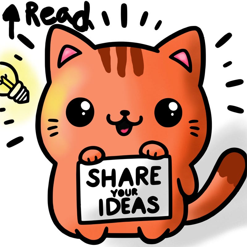 a cute cat saying share your ideas