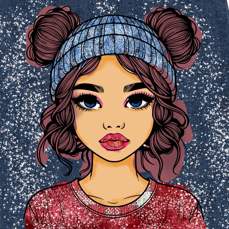 realistic girl with buns in her hair with a beanie on