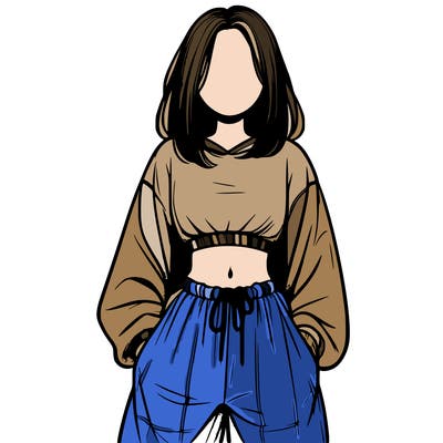realistic girl faceless with baggy pants and a crop top
