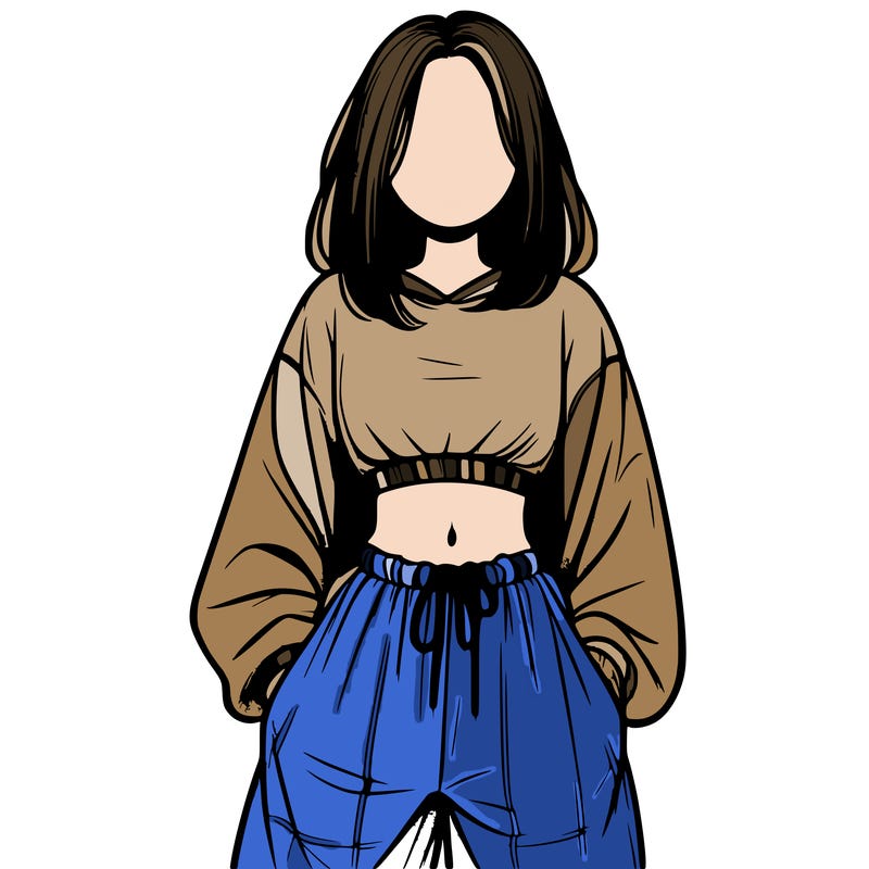 realistic girl faceless with baggy pants and a crop top