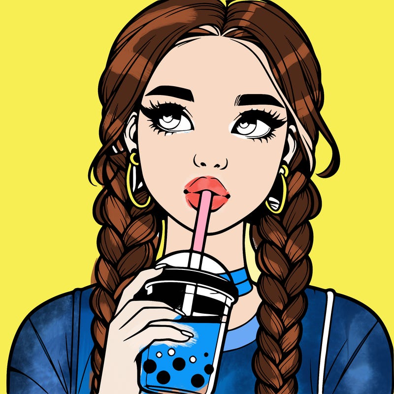 realistic girl with braided hair drinking boba