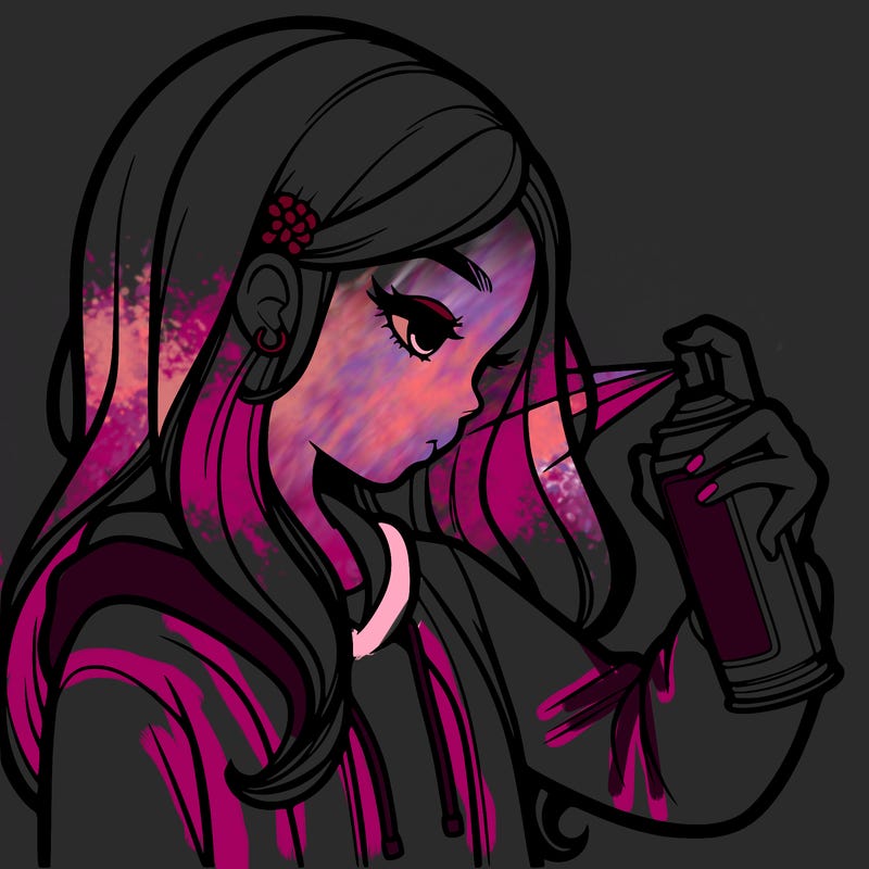 a realistic girl spray painting