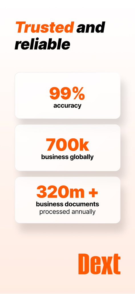Infographic showing Dext 99 percent accuracy and 700k global businesses