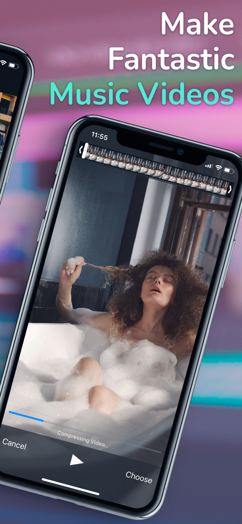 Add Music To Video Intro Maker - Interfaz de smartphone que muestra una pantalla de edición de video con el texto 'Crea Videos Musicales Fantásticos'