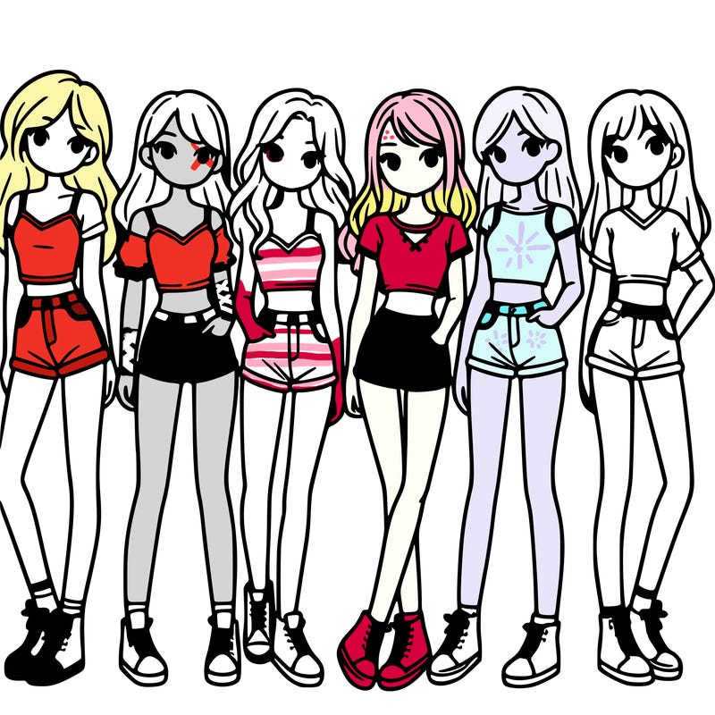 a group of girls wearing crop tops and shorts