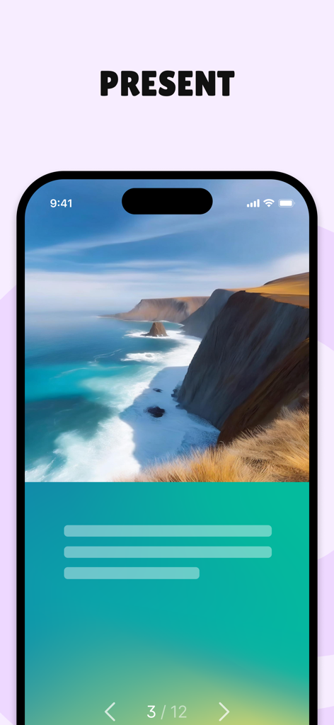 Padlet - Mode présentation de l'application Padlet sur smartphone affichant une diapositive de paysage côtier