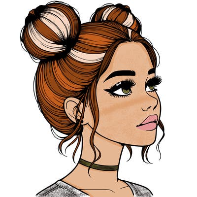 realistic girl with buns on the top of her head