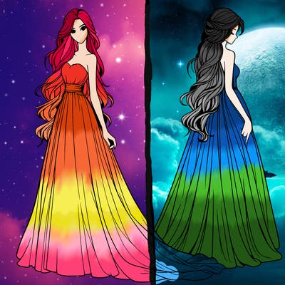 realistic woman with long flowing dress