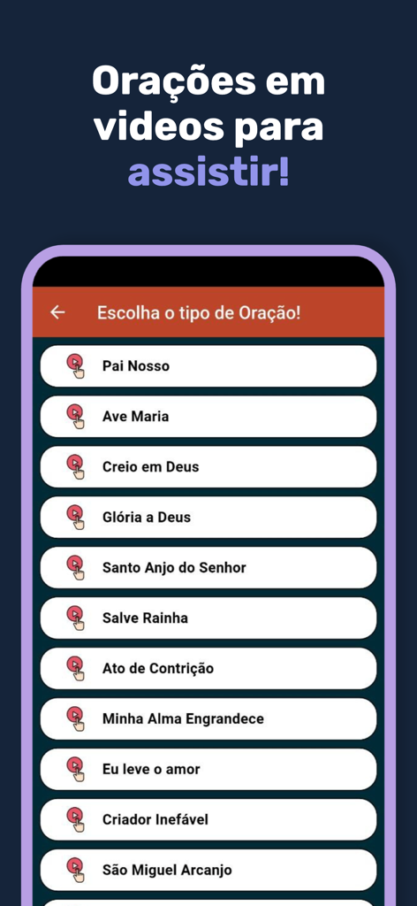 Bíblia Católica IA - Una lista de oraciones en video católicas en la aplicación Biblia Católica IA, que incluyen la Oración del Señor y el Ave María