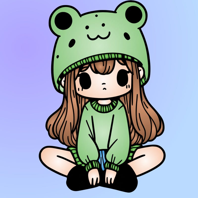 a girl wearing a frog hat and some frog socks