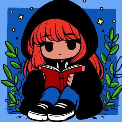 girl in oversized hoodie reading a book