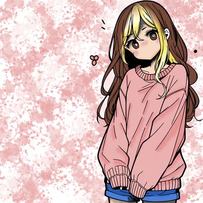 manga teen girl  in a sweater and baggy pants