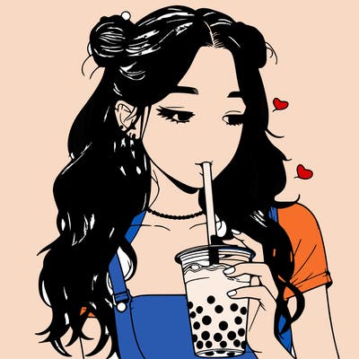 aesthetic realistic girl with boba