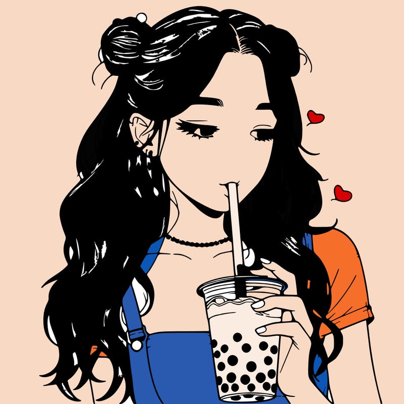 aesthetic realistic girl with boba