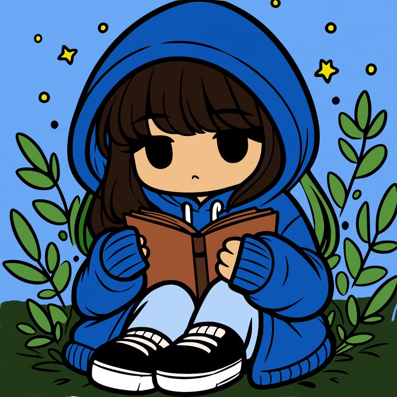 girl in oversized hoodie reading a book