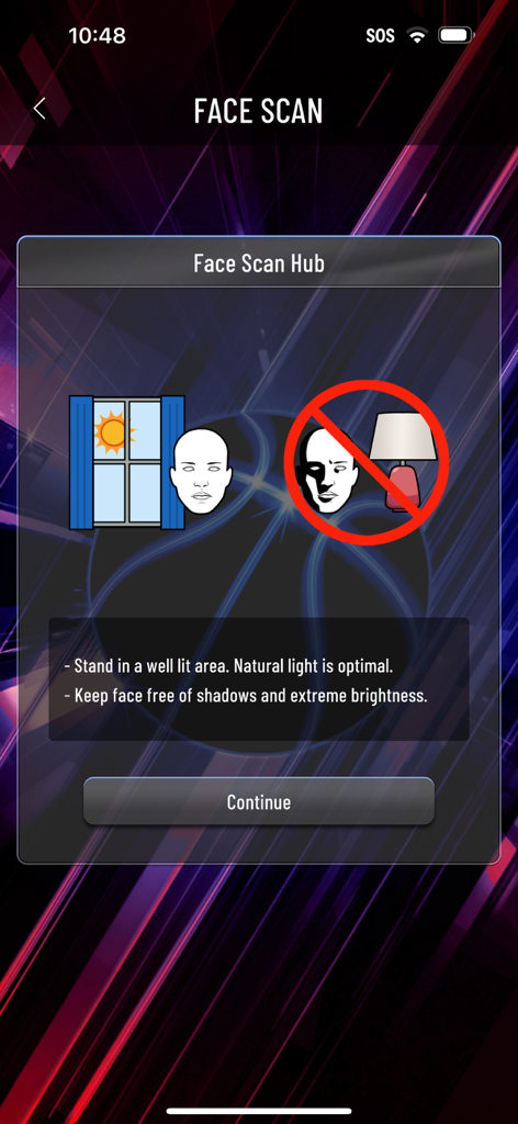 MyNBA2K companion app face scan instructions showing lighting tips for MyPLAYER personalization