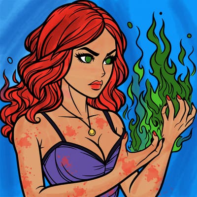 a realistic woman having the power of fire