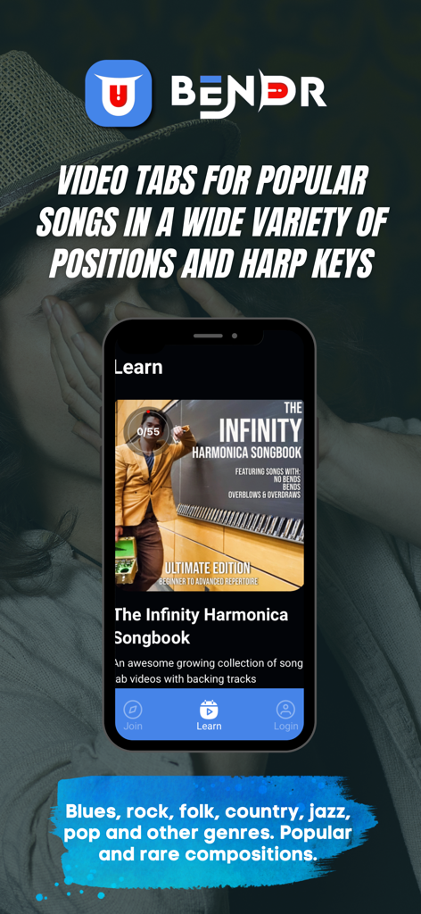 Brynland - Smartphone mit Mundharmonika-Songbook und Video-Tabs in der Brynland-App