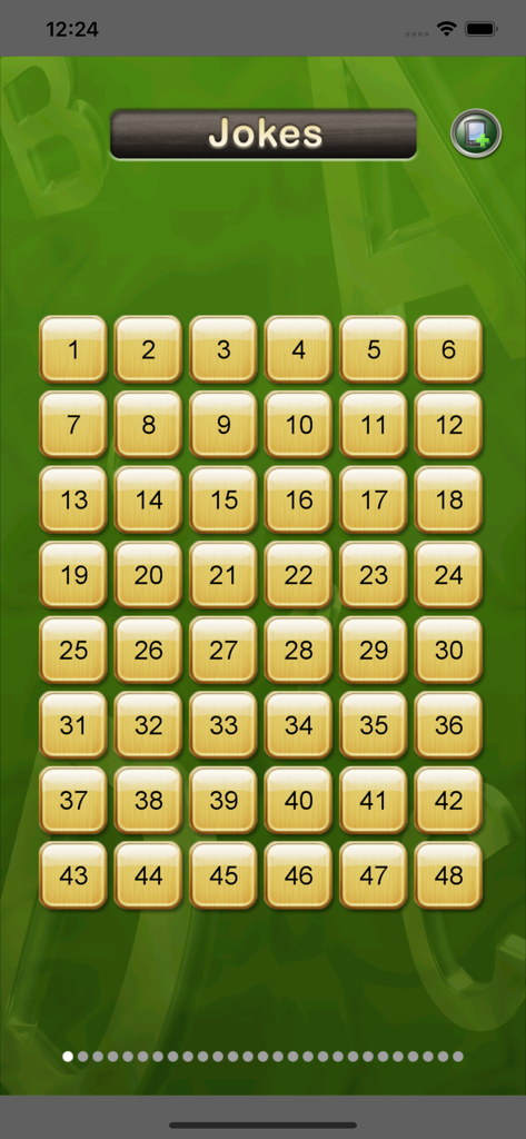 Topple! - Level selection grid for jokes category in the Topple word puzzle game
