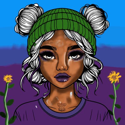 realistic girl with buns in her hair with a beanie on
