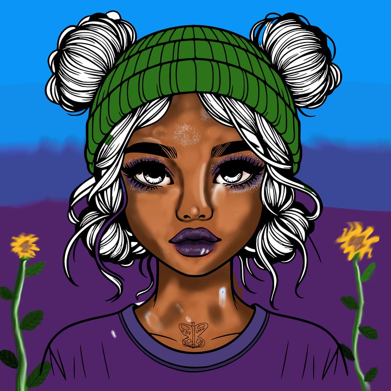 realistic girl with buns in her hair with a beanie on
