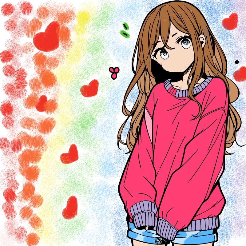 manga teen girl  in a sweater and baggy pants