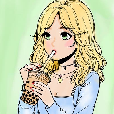 realistic girl drinking boba tea