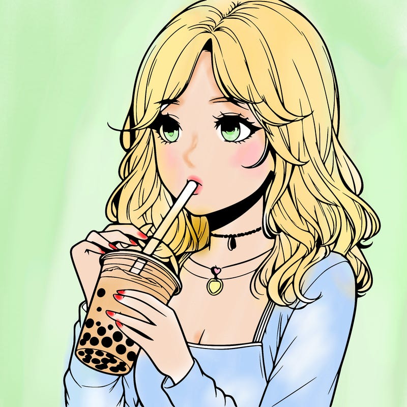 realistic girl drinking boba tea