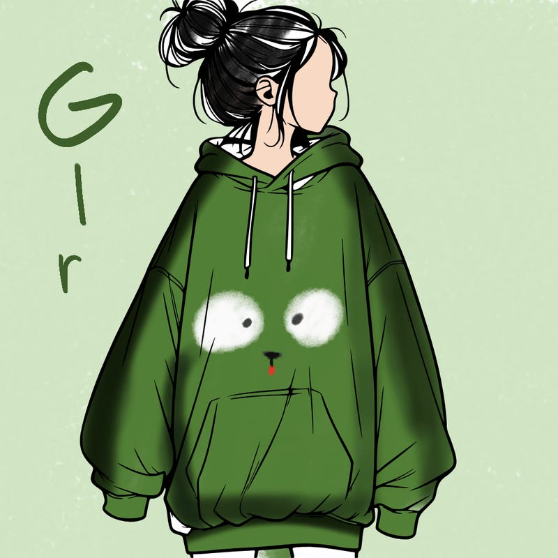 realistic girl with a oversized sweatshirt on and a bun