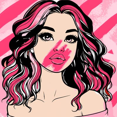 realistic girl with wavy hair and lips