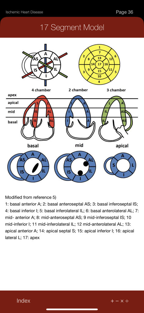 CMR Pocket Guide - 心臓MRIレポートおよび分析用の、心臓の17セグメントモデル図。