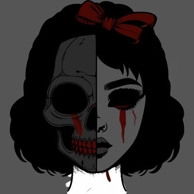 realistic girl with half skull mask