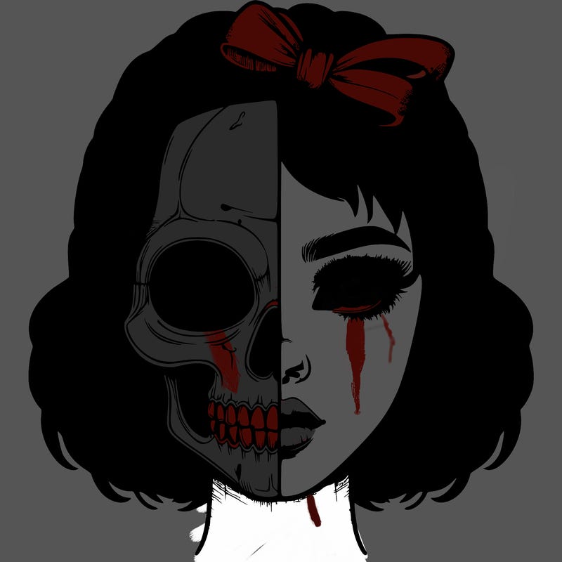 realistic girl with half skull mask