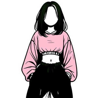 realistic girl faceless with baggy pants and a crop top
