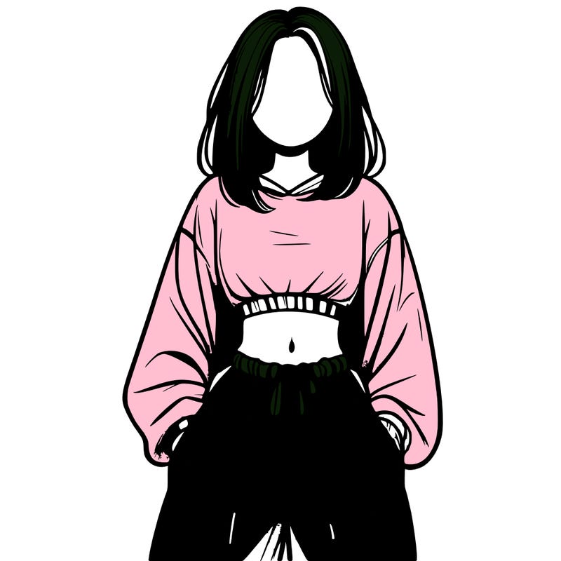 realistic girl faceless with baggy pants and a crop top
