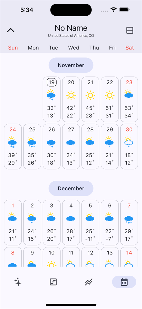 W.Weather - Monthly weather forecast calendar with daily temperatures and icons
