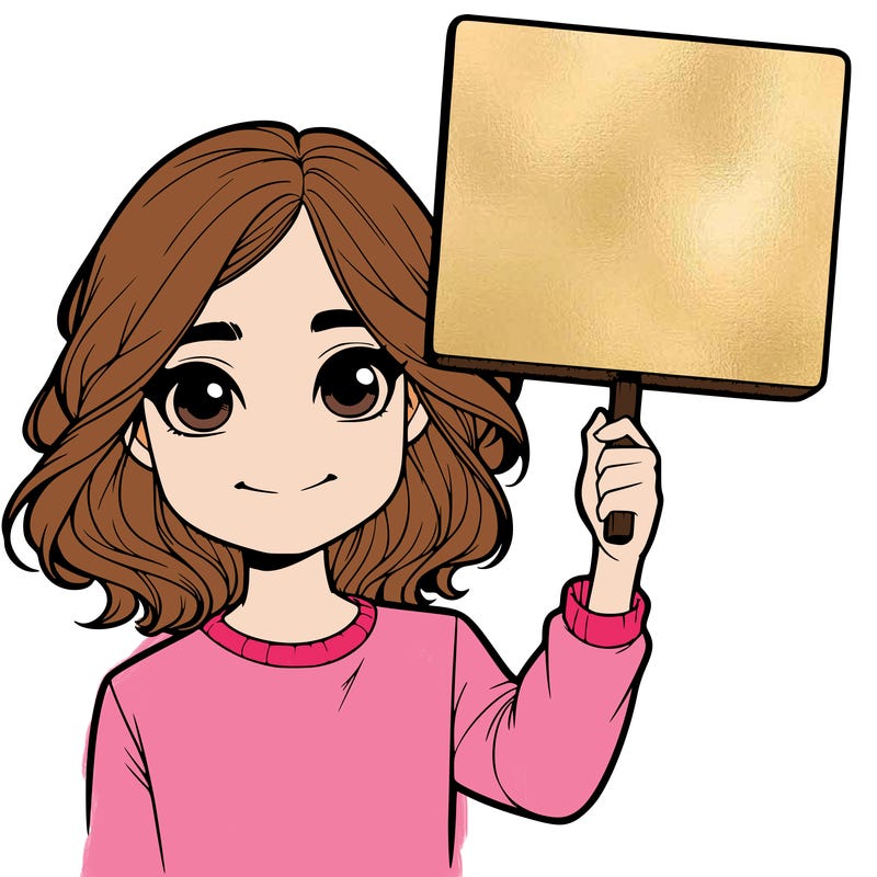 realistic girl holding up a sign