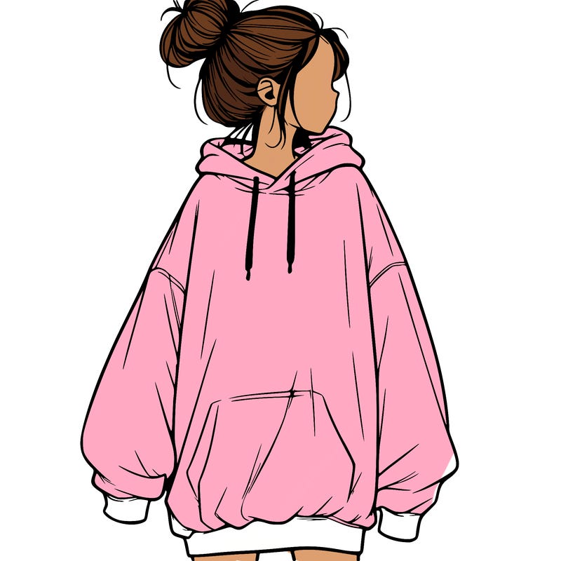 realistic girl with a oversized sweatshirt on and a bun