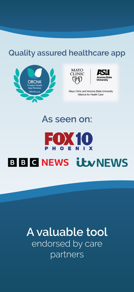 Memory Lane Games - Clinical endorsements from Mayo Clinic and ASU along with news logos for the Memory Lane Games healthcare app