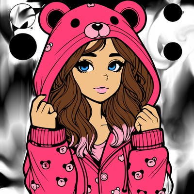 realistic girl in a animal pjs hoodie