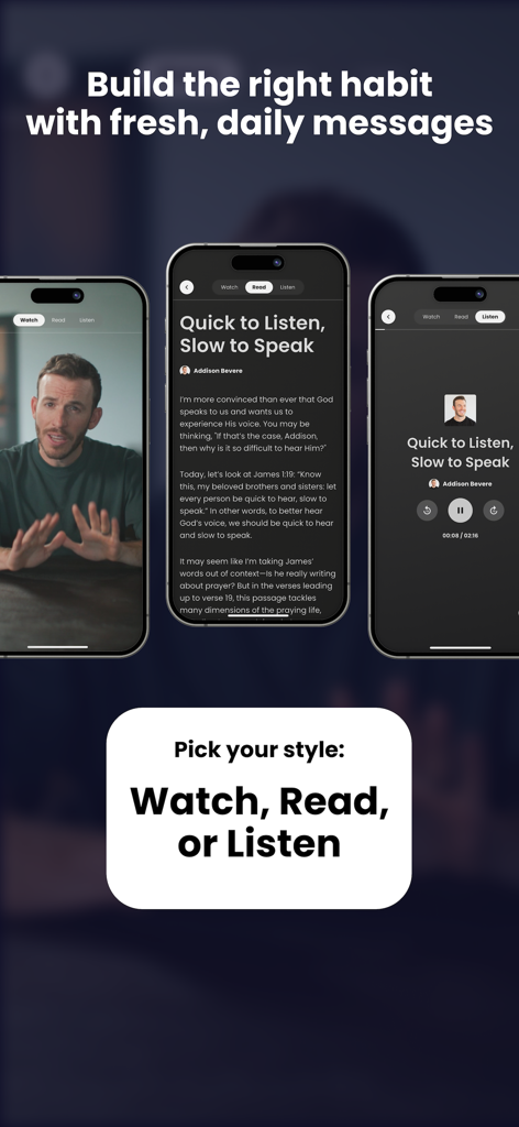 MessengerX App - MessengerX app screens showing spiritual growth content in video text and audio formats