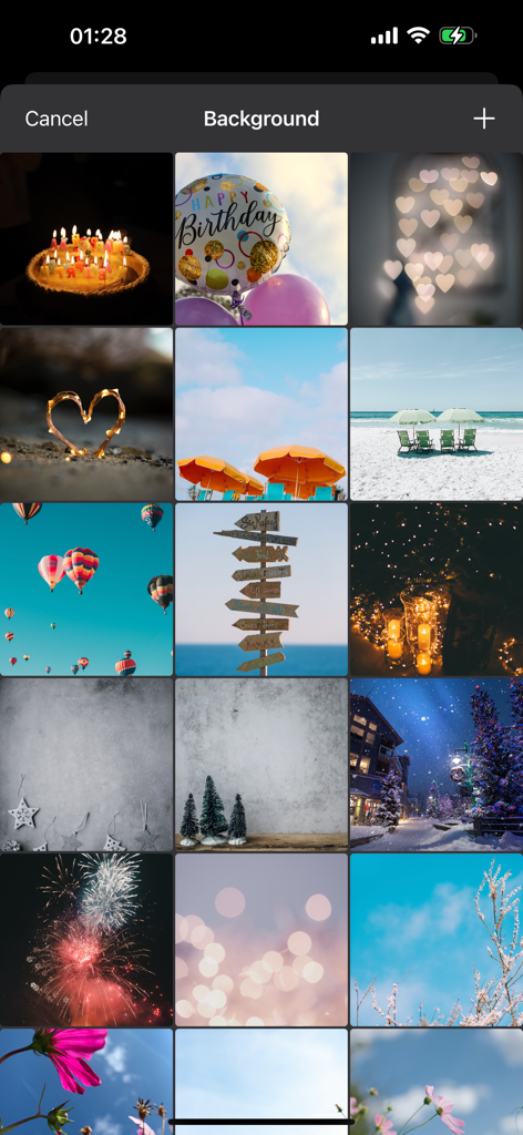 Une grille d'images d'arrière-plan esthétiques pour les comptes à rebours d'événements, incluant des thèmes pour les anniversaires, les plages et les fêtes.