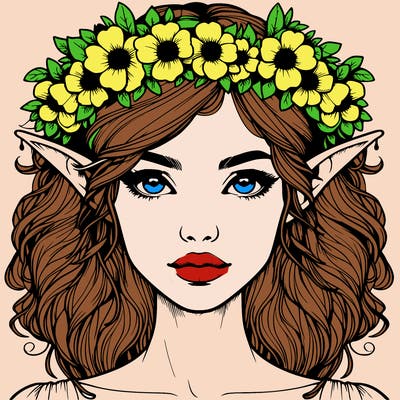 realistic female elf with flower crown